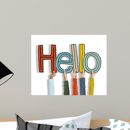 Hands Holding Word Hello Wall Decal