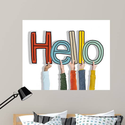 Hands Holding Word Hello Wall Decal
