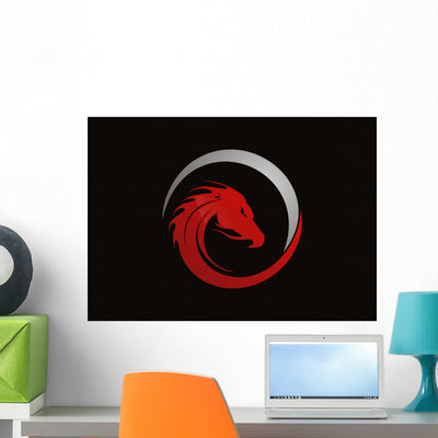 Dragon Red Logo Vector Wall Decal shown on a wall