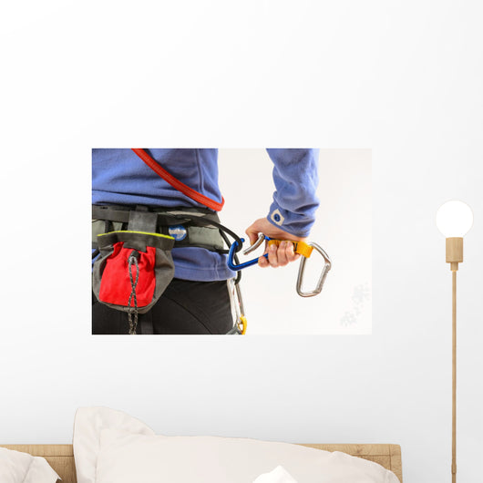 Woman wearing climbing equipment Wall Mural