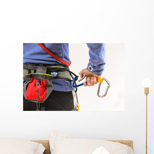 Woman wearing climbing equipment Wall Mural