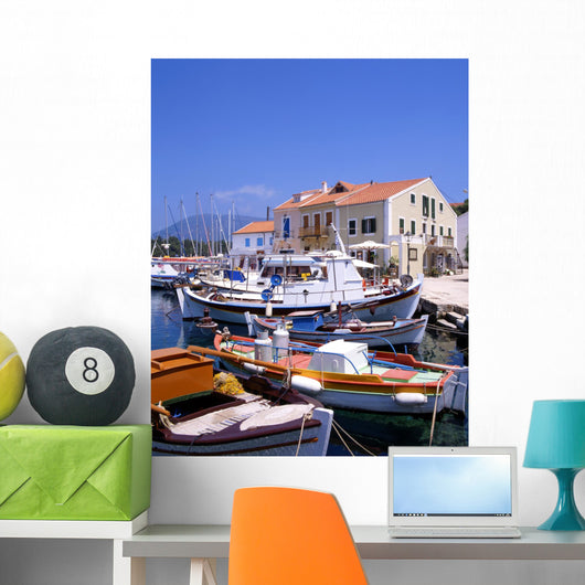 The harbour at Fiskardo on the greek island of Kefalonia Wall Mural