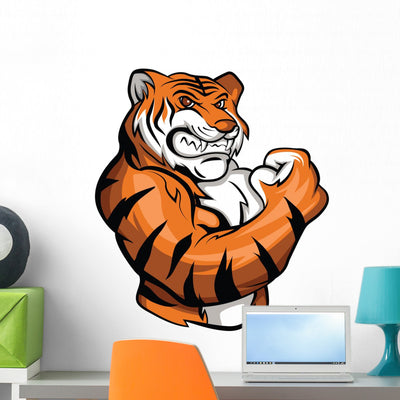Tiger Mascot Wall Decal shown on a wall
