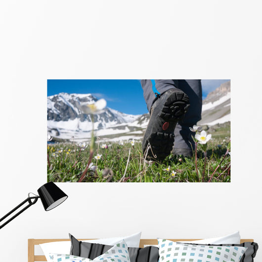man hiking in mountains Wall Mural