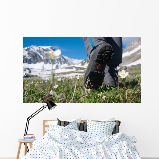 man hiking in mountains Wall Mural