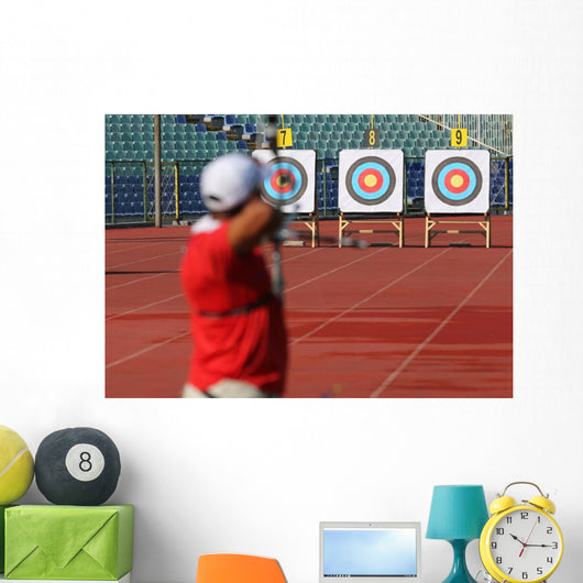 Bow and arrow in the hands of an archer Wall Mural