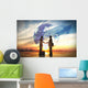 Two business man shake hand silhouettes city with global Wall Mural
