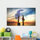 Two business man shake hand silhouettes city with global Wall Mural