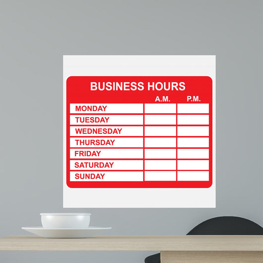Business, Hours Wall Decal