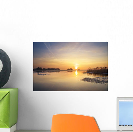 Sunrise on river Wall Mural