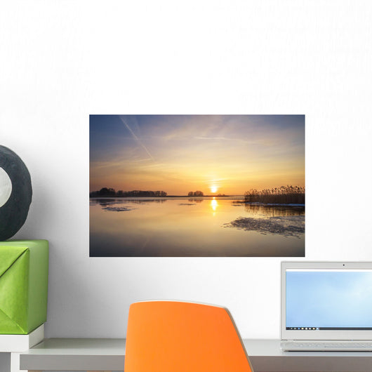 Sunrise on river Wall Mural
