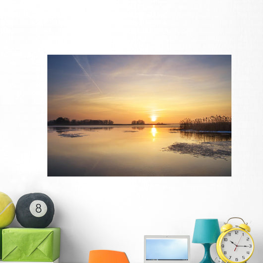 Sunrise on river Wall Mural