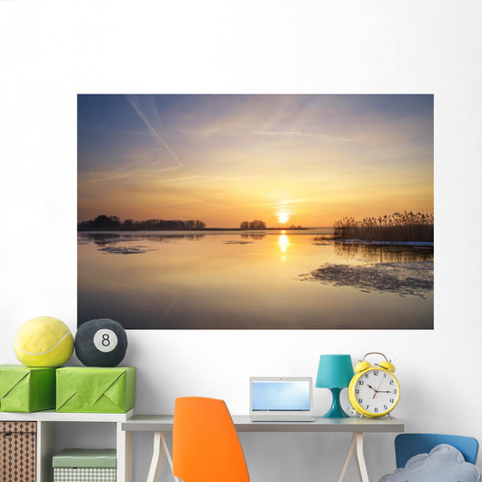 Sunrise on river Wall Mural