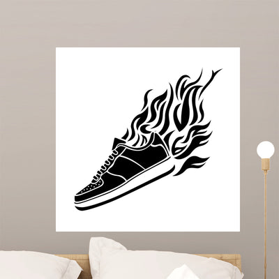 Illustration with Silhouette Running Wall Decal shown on a wall