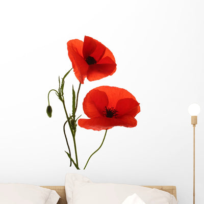 Red Poppy Flowers Wall Decal shown on a wall