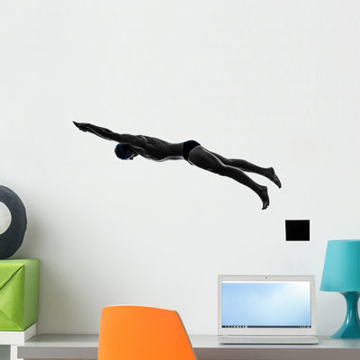 Young Man Swimmer Swimming Silhouette Wall Decal shown on a wall