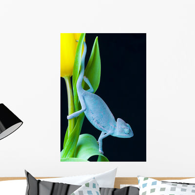 Chameleon & Tulip Wall Decal shown on a wall