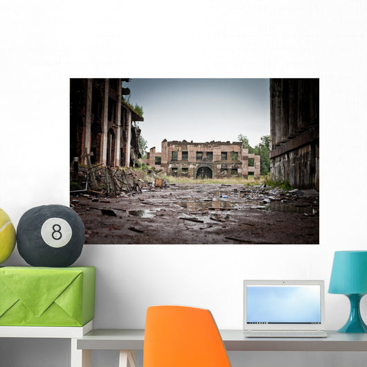 War devastation fear , scenery, wet, dirty, home town Wall Mural