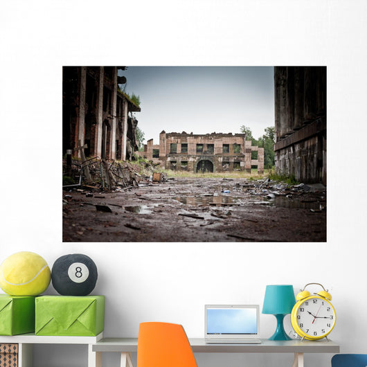 War devastation fear , scenery, wet, dirty, home town Wall Mural