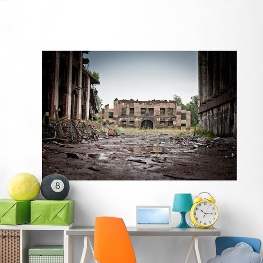 War devastation fear , scenery, wet, dirty, home town Wall Mural