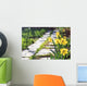 footpath garden grass track narcissus flowers background Wall Mural