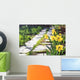 footpath garden grass track narcissus flowers background Wall Mural