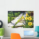 footpath garden grass track narcissus flowers background Wall Mural