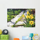 footpath garden grass track narcissus flowers background Wall Mural