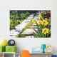 footpath garden grass track narcissus flowers background Wall Mural