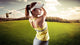 Woman Golf Player Swinging With Golf Club Wall Decal