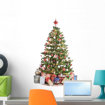 Christmas Tree With Presents Wall Decal shown on a wall