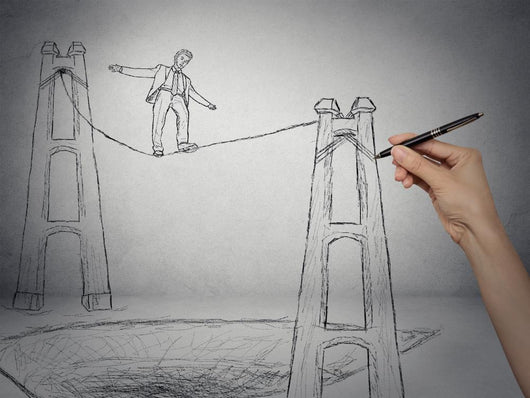 Businessman Walking On A Rope Balancing On High Altitude Wall Decal