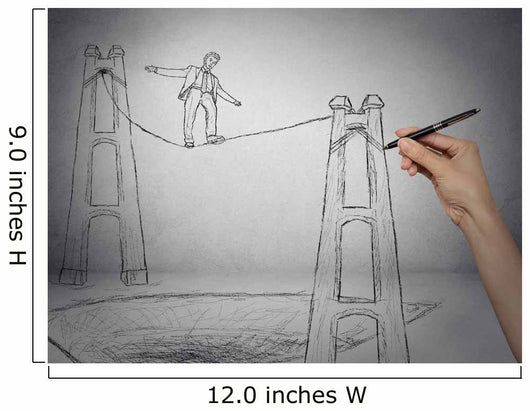 Businessman walking on a rope balancing on high altitude Wall Mural