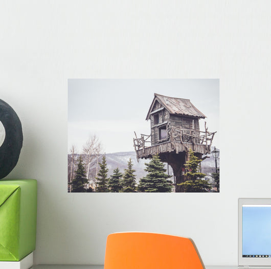 wooden tree house with a retro filter effect Wall Mural