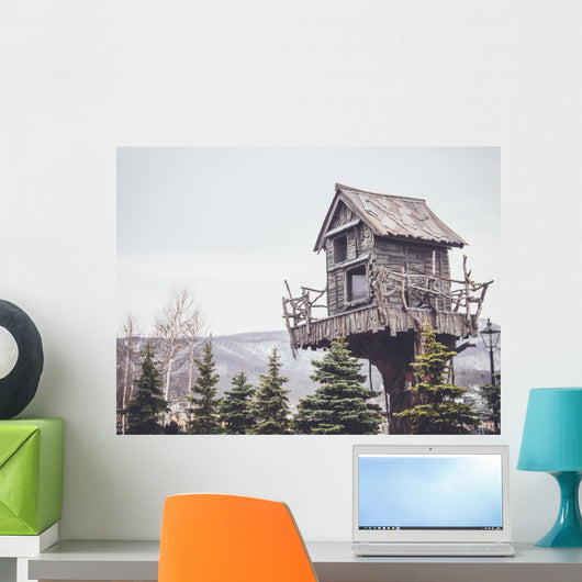 wooden tree house with a retro filter effect Wall Mural
