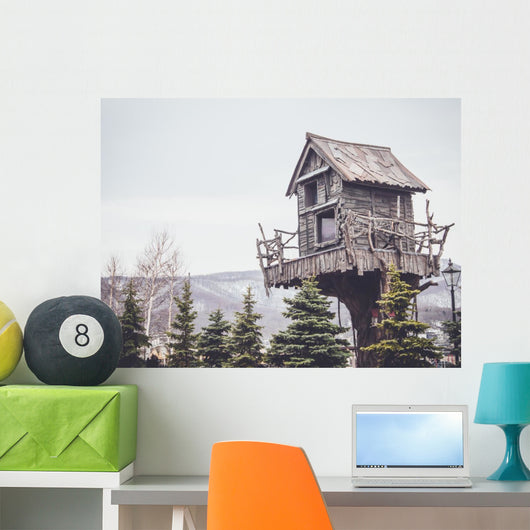 wooden tree house with a retro filter effect Wall Mural