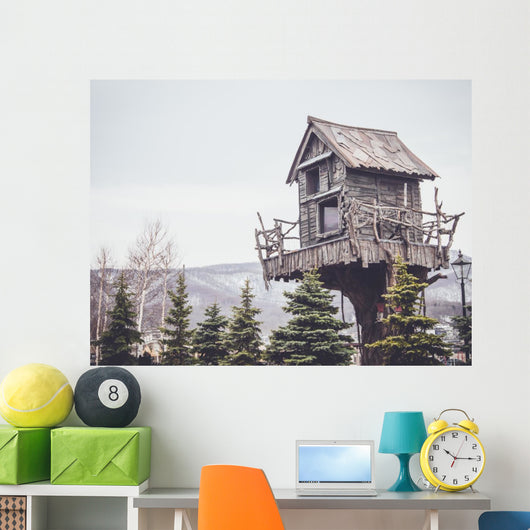 wooden tree house with a retro filter effect Wall Mural