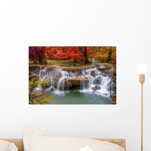 Waterfall in deep rain forest jungle (Huay Mae Kamin Waterfall i Wall Mural