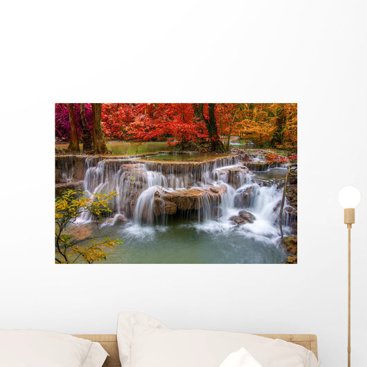 Waterfall in deep rain forest jungle (Huay Mae Kamin Waterfall i Wall Mural