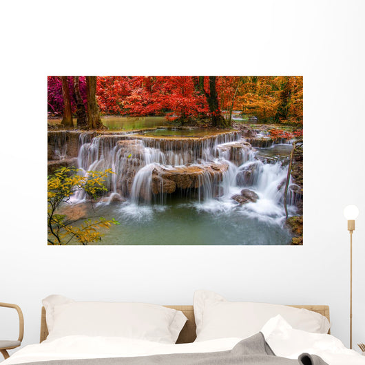 Waterfall in deep rain forest jungle (Huay Mae Kamin Waterfall i Wall Mural
