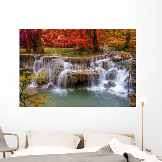 Waterfall in deep rain forest jungle (Huay Mae Kamin Waterfall i Wall Mural