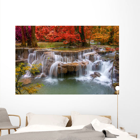 Waterfall in deep rain forest jungle (Huay Mae Kamin Waterfall i Wall Mural