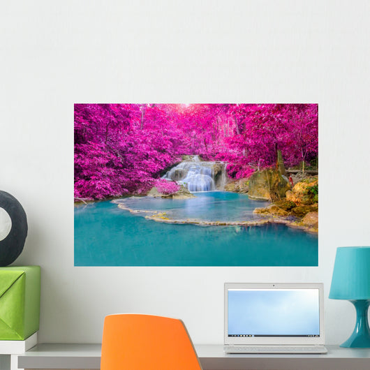 Waterfall in Deep forest at Erawan waterfall National Park, Wall Mural