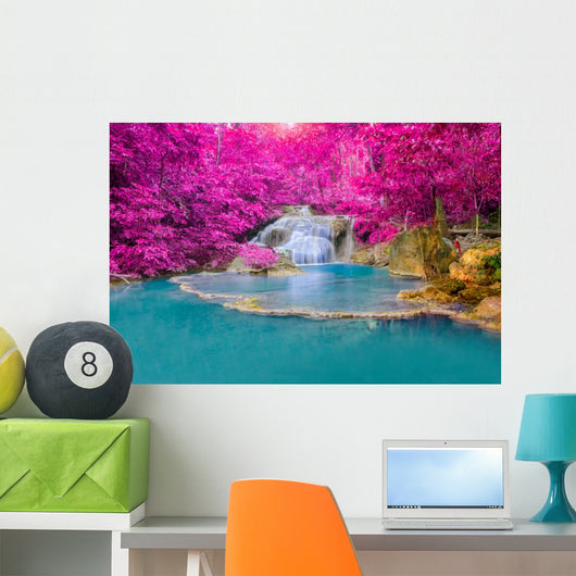 Waterfall in Deep forest at Erawan waterfall National Park, Wall Mural