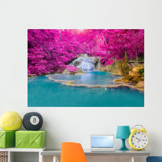 Waterfall in Deep forest at Erawan waterfall National Park, Wall Mural