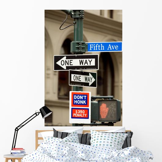 Fifth Avenue sign in pedestrian crossong, midtown Manhattan, NYC Wall Mural