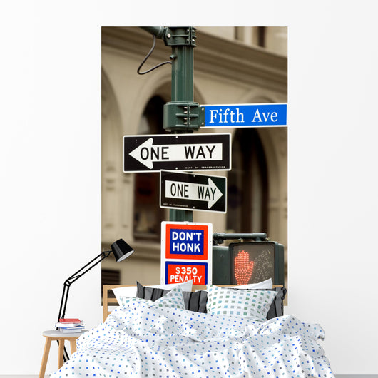 Fifth Avenue sign in pedestrian crossong, midtown Manhattan, NYC Wall Mural