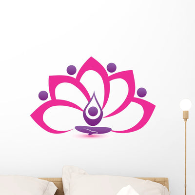 Lotus Pink Flower Symbol Vector Logo Design Wall Decal shown on a wall
