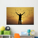 man looks flock of birds Wall Mural