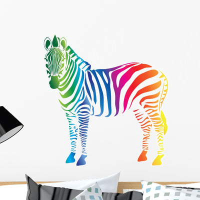 Zebra Rainbow Wall Decal shown on a wall